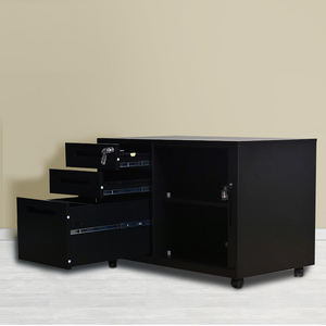 Mueble de Oficina de Acero, Mueble Metálico con 3 Cajones y Puerta Corredera de Tambor, Gabinete de Almacenamiento Móvil de Acero - Product Image 1