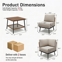 Ensemble de canapé d'angle modulaire en rotin pour l'extérieur, mobilier de patio avec table basse à grain de bois pour grand espace extérieur