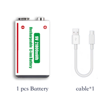 Batterie lithium-ion 9V 2420mAh rechargeable par micro USB C, capacité totale 2420mAh, batterie lithium-ion 9V
