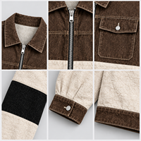 Veste en jean vintage délavée pour homme, style color block, coupe trucker, streetwear décontracté, zippée avec poches poitrine