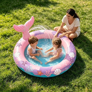 Inflatable Mermaid Tail Kids <b>Pool</b> with Sprinkler, Outdoor <b>Garden</b> Water Play, Ocean Theme Summer Splash - Product Image 5