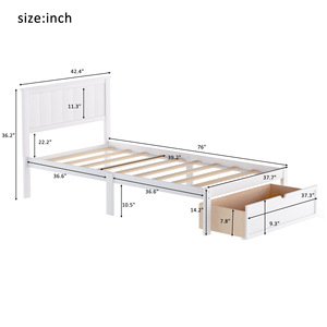 Lit simple en bois blanc avec tiroirs de rangement pour enfants, adultes et personnes âgées, meubles de chambre à coucher - Product Image 3