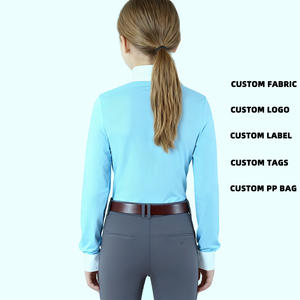 Camisa Ecuestre para Adolescentes, Manga Larga con Medio Cierre de Botones, Blanca y Azul, para Montar a Caballo, Camisas para Espectáculos Ecuestres para Niños - Product Image 2