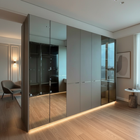 Armoire de chambre moderne en mélamine avec miroir pleine longueur, portes battantes, durable, gain de place, grande capacité, pour hôtel et maison