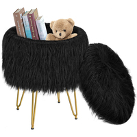 Tabouret de vanité en fausse fourrure, tabouret de vanité rond, siège rembourré, rangement, pouf duveteux, repose-pieds moderne pour le maquillage