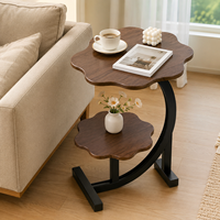 Table d'appoint moderne à deux niveaux en forme de fleur avec cadre métallique incurvé pour salon, canapé, chambre à coucher
