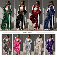Ensemble décontracté deux pièces en satin pour femme, veste de baseball boutonnée patchwork rouge et blanc, pantalon large à boutons-pression latéraux, style streetwear