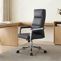 Chaise de bureau exécutive à dossier haut en cuir PU, chaise pivotante réglable pour ordinateur, base chromée, chaise de bureau ergonomique