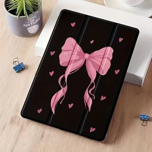 Étui pour iPad Air 4e/5e génération 10,5 pouces avec fond noir, cœur rose, grand nœud, support pliable en trois parties et emplacement pour stylet, fabriqué en Chine - Product Image 1