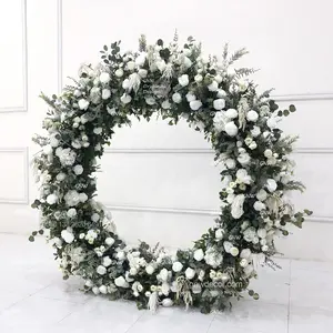 GNW High Quality Blossom Events Decorative Light Pink Wreath Supplies Artificial Roses Shaped Moon Gate Arch For Decorations