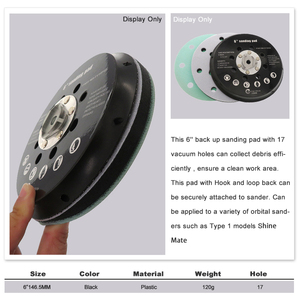 Plaque de support de ponçage noire de 6 pouces à 17 trous avec fixation auto-agrippante, <span class=keywords><strong>disque</strong></span> de ponçage sous vide de remplacement pour outils abrasifs et polissage - Product Image 5