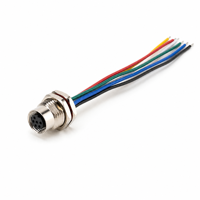 Conector Hembra Impermeable de Aluminio para Montaje en Panel M12 con Cable de Soldadura de 5 y 6 Pines