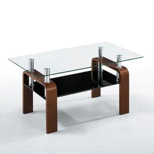 Foshan factory directly sale simple bent MDF wood glass coffee table