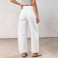 Jean en denim coupe baril courte pour femme, taille mi-haute, jambe fuselée, style décontracté pour le quotidien