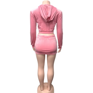 Vivblook Z813ST02 Ladies Outfits 2 Pieces Set Street Sexy Zip Hooded Crop <b>Jacket</b> Drawstring Skirts <b>Velvet</b> Set for <b>Women</b> - Product Image 3