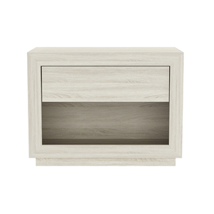 Nightstand In Whitewashed Oak With <b>Drawer</b> And Open Shelf <b>Storage</b> <b>For</b> Bedroom Use - Product Image 1