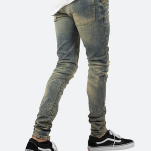 กางเกงยีนส์สกินนี่ผ้ายืดสีน้ำเงินฟอกสไตล์วินเทจขาดๆ แบบคัสตอมคุณภาพสูงสำหรับผู้ชาย - Product Image 3