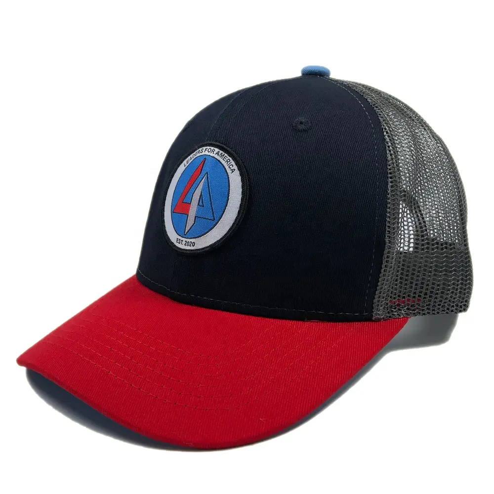 OEM da alta qualidade da moda 2 tom de cor chapéu do camionista algodão remendo tecido com logotipo personalizado de malha bonés de beisebol