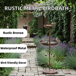 Mangeoire à oiseaux rustique en métal avec support, bronze vintage, ornement de jardin rond, décoration extérieure pour cour - Product Image 2