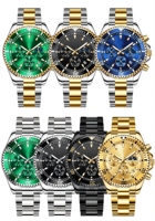 Montre-bracelet pour homme à quartz, étanche, avec phase lunaire et date, chronographe analogique luminescent en acier, personnalisable, 50 pièces, modèle 2870