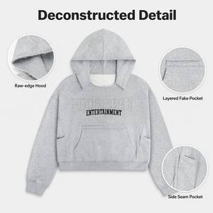 เสื้อฮู้ดดี้สไตล์สตรีทแวร์ทรงโอเวอร์ไซส์ แต่งซิป ดีไซน์ขาดๆ แบบดิสเทรส ขอบดิบ มีกระเป๋าหลายช่อง ผลิตจากผ้าฝ้ายฟลีซเนื้อหนัก 100% สำหรับผู้ชาย - Product Image 1