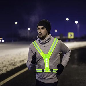 Khả năng hiển thị cao en20471 4 + 4 LED phản quang an toàn vest có thể điều chỉnh ban nhạc người chiến thắng chạy đèn IP65 đánh giá 3 chế độ điều khiển cảm ứng - Product Image 6