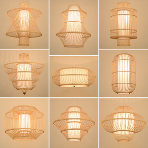 Lámpara colgante artesanal de bambú, redonda, E27, LED, de un solo cabezal, para restaurante, casa de té, tienda de tatami - Product Image 5