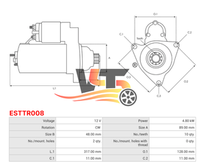 Démarreur ESTTR008 pour CATERPILLAR/BLUEBIRD BUS 3116 3126 KENWORTH <span class=keywords><strong>MED</strong></span> HD TRUCK 12V Nouveau 0R9226 OR9226 DRS0283 228000-5850 - Product Image 6