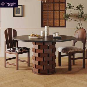 Table à manger en bois massif de style Wabi-Sabi rétro français du milieu du siècle avec fonction <span class=keywords><strong>plaque</strong></span> de cuisson à <span class=keywords><strong>induction</strong></span> <span class=keywords><strong>pour</strong></span> petit appartement - Product Image 4