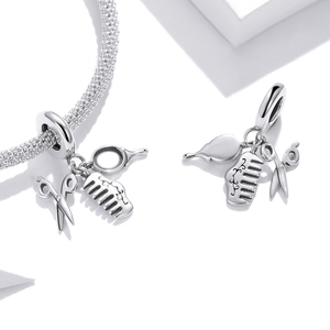 Breloque de coiffure plaquée argent avec pendentif ciseaux, peigne et miroir, cadeau unisexe - Product Image 3