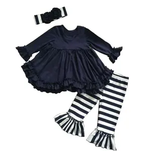 Mädchen Baby Kleidung neues Design Kleider Kleid schwarz gestreifte Hosen Sets Winter 7 Jahre Teen Mädchen ohne Kleidung