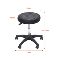 Tabouret de barbier noir avec siège rond réglable en hauteur et roulettes pour salon et studio