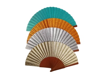 Éventail pliant en bois et fer de 23 cm, tissu brillant, avec décoration florale, idéal pour cadeau, artisanat et promotion - Vente chaude - Product Image 3