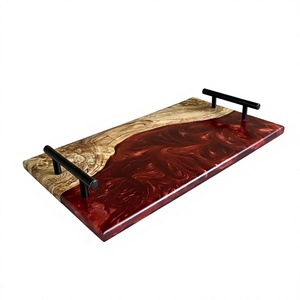 Bandeja de Servir de Madera de Acacia con Diseño de Olas Oceánicas, Acabado Negro Mate y Asas, para Bodas Costeras, Cumpleaños, Diwali, Estilo Rústico y Lujoso, Venta al Por Mayor Personalizada - Product Image 6