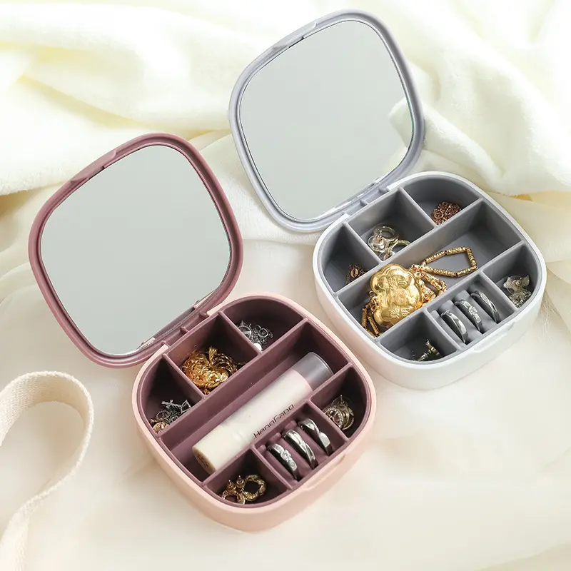 2024 pas cher poche miroir de rangement carré boîte à cosmétiques bijoux de poche conteneur étui Compact pliable voyage maquillage miroir