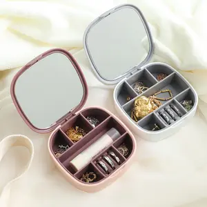 2024 Goedkope Zak Opbergspiegel Vierkante Cosmetische Doos Handheld Sieraden Container Case Compact Opvouwbare Reis Make-Up Spiegel