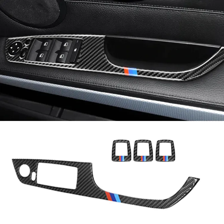 ES DJ3024 Acessórios Para BMW Série 3 E90 E93 LHD Interior Do Carro De Fibra De Carbono Porta Janela Interruptor Da Tampa Do Painel Guarnição Decalque Adesivo