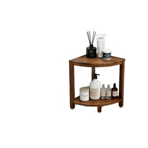 Tabouret de douche en bois Jaylen avec étagère d'angle double couche et rangement pour articles de toilette en bois massif - Product Image 5