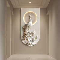 Peinture décorative de paon de luxe moderne et légère Art mural d'allée de couloir à sens élevé Applique murale d'entrée à LED