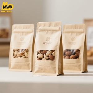 Miaowadi étanchéité mat noir marron fermeture éclair Standup thé nourriture sèche fruits noix café emballage pochettes sac en papier Kraft avec fenêtre - Product Image 1