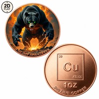 Pièce de monnaie en cuivre pur 999 de 1 once, personnalisée en gros, motif ours noir féroce aux yeux verts et éclairs, pièce commémorative de collection