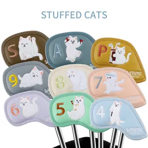 배송 준비 골프 아이언 헤드 커버 9 개/세트 귀여운 봉제 자수 로고 다채로운 귀여운 고양이 패턴