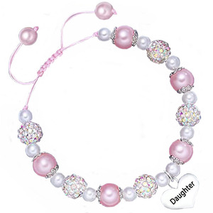 Heart Shape <b>Beaded</b> <b>Bracelet</b> With Daughter Charm Pink Pearl Crystal Rhinestone Women's Jewelry Gift - Product Image 4