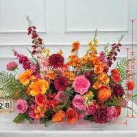 Bouquet de fleurs artificielles pour allée, rose vif et orange mélangés, pour événements en plein air, décoration florale d'autel
