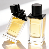 Vente en gros de flacons de parfum en verre de luxe carrés et rectangulaires de 30 ml, 50 ml, 100 ml avec bouchon magnétique et vaporisateur ultra-fin, couvercle en métal noir