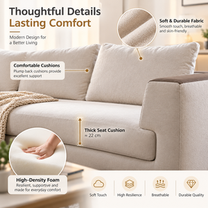 Contemporary L Shaped Beige Fabric Sectional <b>Sofa</b> with Left Chaise Lounge High Density Foam and Solid <b>Wood</b> <b>Frame</b> for Living Room - Product Image 6
