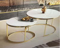 Ensemble de table basse avec acier inoxydable chromé et céramique/pierre frittée pour salon