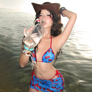 ชุดบิกินี่เซ็กซี่ลายเชอร์รี่สีสันสดใส ดีไซน์ผูกเอวโชว์เอว ชุดว่ายน้ำสองชิ้นสำหรับฤดูร้อน - Product Image 2