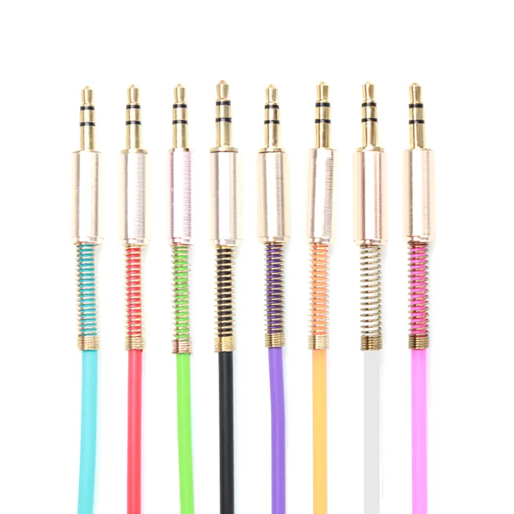High quality 3.5mm metal gold plated spring more flexible aux cable car audio cable for earphone computer TV mobile MP3 speaker
