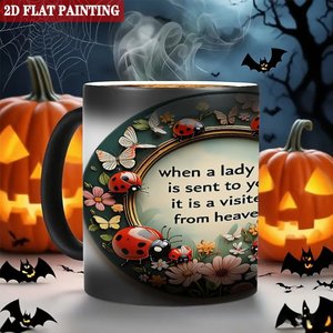 Frosted Black 11oz <b>Ceramic</b> Mug Heat Activated <b>Cup</b> With Ladybug Design And Inspirational Quote - Product Image 6